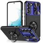 For Samsung Galaxy S22 5G Sliding Camshield Armor Phone Case with Ring Holder(Blue Black) - 1