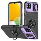 For Samsung Galaxy A22 Sliding Camshield Armor Phone Case with Ring Holder(Purple Black) - 1