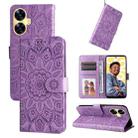 For Realme C55 Embossed Sunflower Leather Phone Case(Purple) - 1