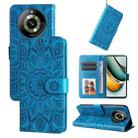 For Realme 11 Pro / 11 Pro+ Embossed Sunflower Leather Phone Case(Blue) - 1