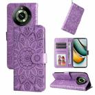 For Realme 11 Pro / 11 Pro+ Embossed Sunflower Leather Phone Case(Purple) - 1