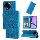 For Realme C67 5G Global / 11 5G Taiwan Version Embossed Sunflower Leather Phone Case(Blue) - 1