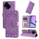 For Realme C67 5G Global / 11 5G Taiwan Version Embossed Sunflower Leather Phone Case(Purple) - 1