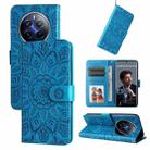 For Realme 12 Pro+ Embossed Sunflower Leather Phone Case(Blue) - 1