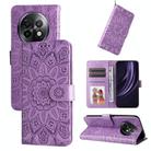 For Realme 13+ Embossed Sunflower Leather Phone Case(Purple) - 1