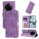 For Realme 14 Pro+ Global Embossed Sunflower Leather Phone Case(Purple) - 1