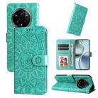 For Realme 14 Pro+ Global Embossed Sunflower Leather Phone Case(Green) - 1