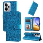 For Realme 14 Global Embossed Sunflower Leather Phone Case(Blue) - 1