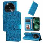 For OPPO Find X6 Embossed Sunflower Leather Phone Case(Blue) - 1