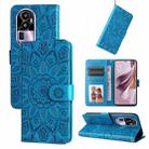 For OPPO Reno10 Pro+ Embossed Sunflower Leather Phone Case(Blue) - 1