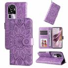 For OPPO Reno10 Pro+ Embossed Sunflower Leather Phone Case(Purple) - 1