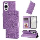 For Huawei nova 11 Embossed Sunflower Leather Phone Case(Purple) - 1