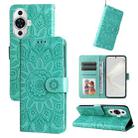 For Huawei nova 11 Embossed Sunflower Leather Phone Case(Green) - 1