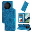 For Huawei Mate 60 Pro Embossed Sunflower Leather Phone Case(Blue) - 1