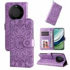 For Huawei Mate 60 Pro Embossed Sunflower Leather Phone Case(Purple) - 1