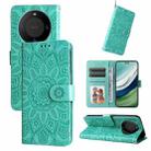 For Huawei Mate 60 Pro Embossed Sunflower Leather Phone Case(Green) - 1