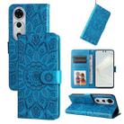 For Huawei nova 12 Pro Embossed Sunflower Leather Phone Case(Blue) - 1