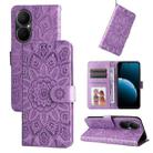 For Huawei Enjoy 80 Embossed Sunflower Leather Phone Case(Purple) - 1