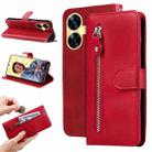 For Realme C55 Fashion Calf Texture Zipper Leather Phone Case(Red) - 1