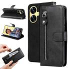 For Realme C55 Fashion Calf Texture Zipper Leather Phone Case(Black) - 1