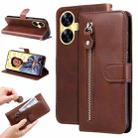 For Realme C55 Fashion Calf Texture Zipper Leather Phone Case(Brown) - 1