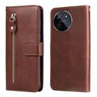 For Realme 11 4G Global Fashion Calf Texture Zipper Leather Phone Case(Brown) - 1