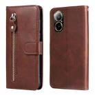 For Realme C67 4G Global Fashion Calf Texture Zipper Leather Phone Case(Brown) - 1