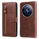 For Realme 12 Pro+ Fashion Calf Texture Zipper Leather Phone Case(Brown) - 1