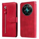 For Realme 12+ Fashion Calf Texture Zipper Leather Phone Case(Red) - 1