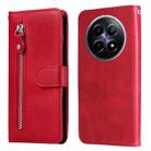 For Realme 12 5G Fashion Calf Texture Zipper Leather Phone Case(Red) - 1