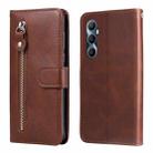 For Realme C65 4G Fashion Calf Texture Zipper Leather Phone Case(Brown) - 1