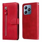 For Realme C63 / C61  / Note 60 Fashion Calf Texture Zipper Leather Phone Case(Red) - 1