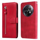 For Realme 13+ Fashion Calf Texture Zipper Leather Phone Case(Red) - 1