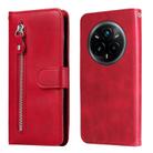 For Realme 14 Pro+ Global Fashion Calf Texture Zipper Leather Phone Case(Red) - 1