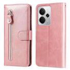 For Realme 14 Global Fashion Calf Texture Zipper Leather Phone Case(Rose Gold) - 1