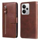 For Realme 14 Global Fashion Calf Texture Zipper Leather Phone Case(Brown) - 1