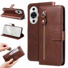 For Huawei nova 11 Calf Texture Zipper Leather Phone Case(Brown) - 1