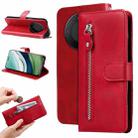 For Huawei Mate 60 Calf Texture Zipper Leather Phone Case(Red) - 1