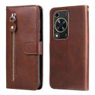 For Huawei Enjoy 70 Calf Texture Zipper Leather Phone Case(Brown) - 1