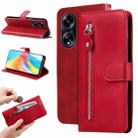 For OPPO A1 5G Calf Texture Zipper Leather Phone Case(Red) - 1