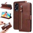 For OPPO A1 5G Calf Texture Zipper Leather Phone Case(Brown) - 1