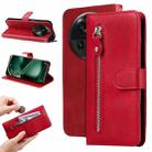 For OPPO Find X6 Calf Texture Zipper Leather Phone Case(Red) - 1