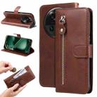 For OPPO Find X6 Calf Texture Zipper Leather Phone Case(Brown) - 1