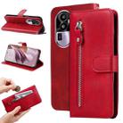 For OPPO Reno10 Pro+ Fashion Calf Texture Zipper Leather Phone Case(Red) - 1