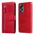 For OPPO A58 4G Fashion Calf Texture Zipper Leather Phone Case(Red) - 1