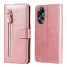 For OPPO A58 4G Fashion Calf Texture Zipper Leather Phone Case(Rose Gold) - 1