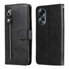 For OPPO A58 4G Fashion Calf Texture Zipper Leather Phone Case(Black) - 1