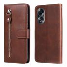 For OPPO A58 4G Fashion Calf Texture Zipper Leather Phone Case(Brown) - 1