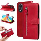 For OPPO A38 4G / A18 4G Global Fashion Calf Texture Zipper Leather Phone Case(Red) - 1