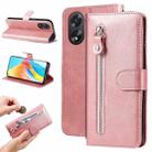 For OPPO A38 4G / A18 4G Global Fashion Calf Texture Zipper Leather Phone Case(Rose Gold) - 1